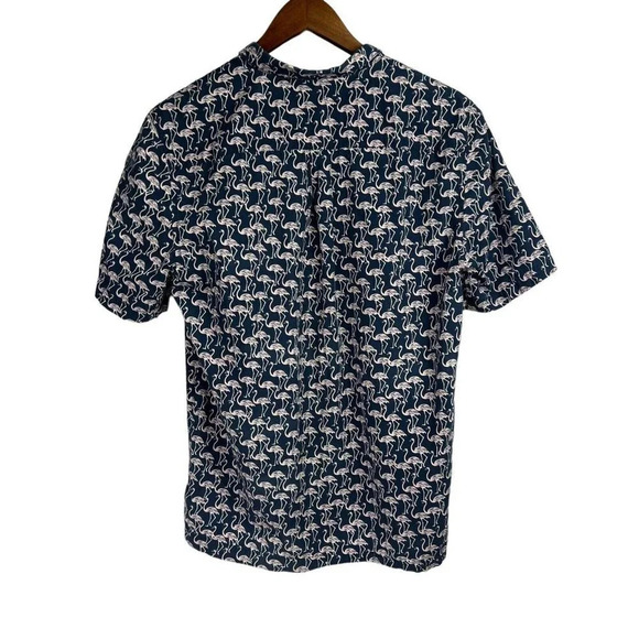 River Island Mens Flamingo Print Button Up Shirt Size Medium Vacation Tropical - Picture 2 of 5